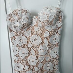 White Floral Lace Bustier Dress